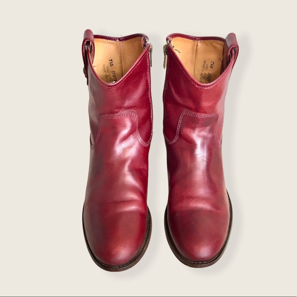 Frye Melissa Button Short Burgundy Italian Leather Pull On Casual Ankle Boots - Picture 8 of 16